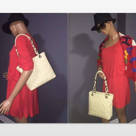 Authentic Chanel Caviar Petite Shopping Tote Ivory - Picture 9 of 17